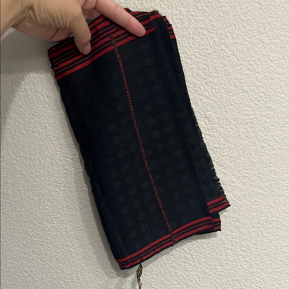 Celine Black and Red Patterned Long Scarf